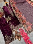 DESIGNER VELVET EMBROIDERY SEQUENCE WORK TOP PALAZZO WITH DUPATTA FESTIVE WEAR WHOLESALE PRICE ETHNIC GARMENT (13)