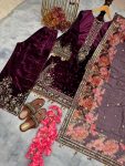 DESIGNER VELVET EMBROIDERY SEQUENCE WORK TOP PALAZZO WITH DUPATTA FESTIVE WEAR WHOLESALE PRICE ETHNIC GARMENT (13)