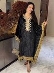 DESIGNER VELVET EMBROIDERY WORK KAFTAN WITH BOTTOM BLACK