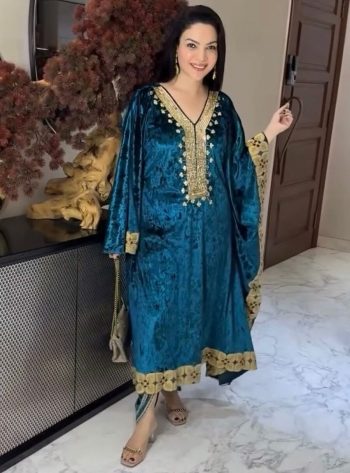 DESIGNER VELVET EMBROIDERY WORK KAFTAN WITH BOTTOM RAMA