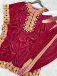 DESIGNER VELVET EMBROIDERY WORK KAFTAN WITH BOTTOM PARTY WEAR WHOLESALE PRICE ETHNIC GARMENT (4)