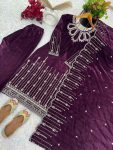 DESIGNER VISCOSE VELVET EMBROIDERY SEQUENCE WORK TOP BOTTOM WITH DUPATTA FESTIVAL WEAR WHOLESALE PRICE ETHNIC GARMENT (4)