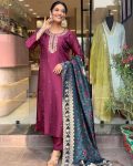 FANCY CHANDERI SILK EMBROIDERY CODING WORK TOP BOTTOM WITH DUPATTA PARTY WEAR WHOLESALE PRICE ETHNIC GARMENT (8)