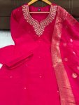 FANCY CHANDERI SILK NECK EMBROIDERY WORK TOP BOTTOM WITH DUPATTA PARTY WEAR WHOLESALE PRICE ETHNIC GARMENT (3)