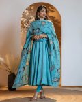 FANCY CHINON SILK DIGITAL KALAMKARI PRINT WORK GOWN WITH DUPATTA FESTIVAL WEAR WHOLESALE PRICE ETHNIC GARMENT (3)