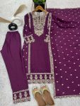 FANCY CHINON SILK EMBROIDERY SEQUENCE CODING WORK TOP BOTTOM WITH DUPATTA PARTY WEAR WHOLESALE PRICE ETHNIC GARMENT (16)