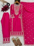 FANCY CHINON SILK EMBROIDERY SEQUENCE CODING WORK TOP BOTTOM WITH DUPATTA PARTY WEAR WHOLESALE PRICE ETHNIC GARMENT (3)