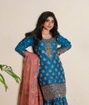FANCY CHINON SILK EMBROIDERY SEQUENCE MIRROR WORK TOP SHARARA WITH DUPATTA PARTY WEAR WHOLESALE PRICE ETHNIC GARMENT (10)