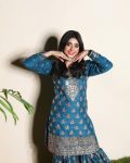 FANCY CHINON SILK EMBROIDERY SEQUENCE MIRROR WORK TOP SHARARA WITH DUPATTA PARTY WEAR WHOLESALE PRICE ETHNIC GARMENT (10)
