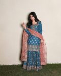 FANCY CHINON SILK EMBROIDERY SEQUENCE MIRROR WORK TOP SHARARA WITH DUPATTA PARTY WEAR WHOLESALE PRICE ETHNIC GARMENT (10)