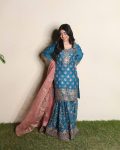 FANCY CHINON SILK EMBROIDERY SEQUENCE MIRROR WORK TOP SHARARA WITH DUPATTA PARTY WEAR WHOLESALE PRICE ETHNIC GARMENT (10)