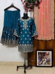 FANCY CHINON SILK EMBROIDERY SEQUENCE MIRROR WORK TOP SHARARA WITH DUPATTA PARTY WEAR WHOLESALE PRICE ETHNIC GARMENT (10)
