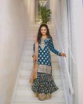 FANCY CHINON SILK EMBROIDERY SEQUENCE MIRROR WORK TOP SHARARA WITH DUPATTA PARTY WEAR WHOLESALE PRICE ETHNIC GARMENT (10)