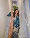 FANCY CHINON SILK EMBROIDERY SEQUENCE MIRROR WORK TOP SHARARA WITH DUPATTA PARTY WEAR WHOLESALE PRICE ETHNIC GARMENT (10)