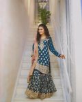FANCY CHINON SILK EMBROIDERY SEQUENCE MIRROR WORK TOP SHARARA WITH DUPATTA PARTY WEAR WHOLESALE PRICE ETHNIC GARMENT (10)