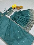 FANCY CHINON SILK EMBROIDERY SEQUENCE THREAD WORK LEHENGA CHOLI WITH DUPATTA FESTIVAL WEAR WHOLESALE PRICE ETHNIC GRAMENT (12)