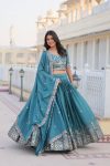 FANCY CHINON SILK EMBROIDERY SEQUENCE THREAD WORK LEHENGA CHOLI WITH DUPATTA FESTIVAL WEAR WHOLESALE PRICE ETHNIC GRAMENT (12)