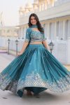 FANCY CHINON SILK EMBROIDERY SEQUENCE THREAD WORK LEHENGA CHOLI WITH DUPATTA FESTIVAL WEAR WHOLESALE PRICE ETHNIC GRAMENT (12)