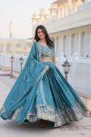 FANCY CHINON SILK EMBROIDERY SEQUENCE THREAD WORK LEHENGA CHOLI WITH DUPATTA FESTIVAL WEAR WHOLESALE PRICE ETHNIC GRAMENT (12)