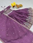 FANCY CHINON SILK EMBROIDERY SEQUENCE THREAD WORK LEHENGA CHOLI WITH DUPATTA FESTIVAL WEAR WHOLESALE PRICE ETHNIC GRAMENT (6)