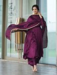 FANCY CHINON SILK PLAIN GOWN BOTTOM WITH DUPATTA PARTY WEAR WHOLESALE PRICE ETHNIC GARMENT (3)