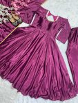 FANCY CHINON SILK PLAIN GOWN BOTTOM WITH DUPATTA PARTY WEAR WHOLESALE PRICE ETHNIC GARMENT (3)