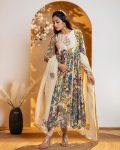 FANCY CHINON SILK ZARI EMBROIDERY KALAMKARI PRINT WORK GOWN WITH DUPATTA FESTIVAL WEAR WHOLESALE PRICE ETHNIC GARMENT (4)