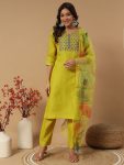 FANCY COTTON EMBROIDERY SEQUENCE WORK TOP BOTTOM DUPATTA LEMON