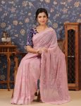 FANCY GEORGETTE EMBRIDERY SEQUENCE LACE WORK SAREE WITH UNSTITCHED BLOUSE PARTY WEAR WHOLESALE PRICE ETHNIC GARMENT (4)