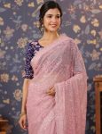 FANCY GEORGETTE EMBRIDERY SEQUENCE LACE WORK SAREE WITH UNSTITCHED BLOUSE PARTY WEAR WHOLESALE PRICE ETHNIC GARMENT (4)