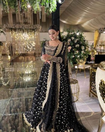 FANCY GEORGETTE EMBROIDERY SEQUENCE WORK GOWN BOTTOM WITH DUPATTA BLACK