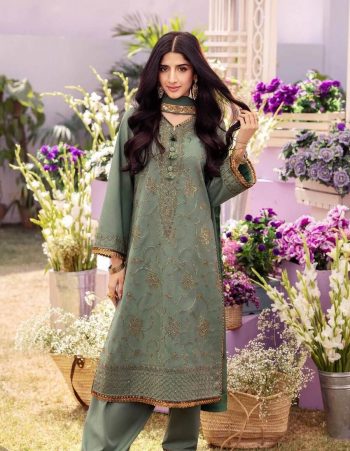FANCY GEORGETTE EMBROIDERY SEQUENCE WORK TOP BOTTOM WITH DUPATTA MINT