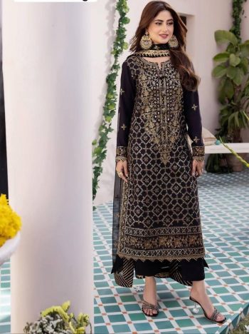 FANCY GEORGETTE EMBROIDERY SEQUENCE WORK TOP BOTTOM WITH DUPATTA BLACK
