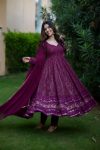 FANCY GEORGETTE EMBROIDERY ZARI WORK GOWN BOTTOM WITH DUPATTA WINE