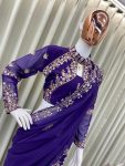 FANCY GEORGETTE RUFFLE EMBROIDERY MIRROR WORK LEHENGA SAREE WITH READY TO WEAR BLOUSE PARTY WEAR WHOLESALE PRICE ETNIC GARMENT (3)