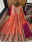 FANCY GEORGETTE SEQUENCE EMBROIDERY WORK GOWN WITH DUPATTA PARTY WEAR WHOLESALE PIRCE ETHNIC GARMENT (4)