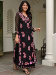 FANCY GEORGETTE THREAD EMBROIDREY WORK KURTI WITH PALAZZO BLACK