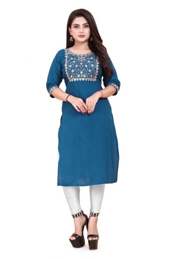 FANCY RAYON SEQUENCE EMBROIDERY WORK ONLY KURTI BLUE