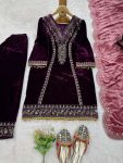 FANCY VELVET THREAD SEQUENCE WORK TOP BOTTOM WITH DUPATTA PARTY WEAR WHOLESALE PRICE ETHNIC GARMENT (3)