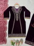 FANCY VELVET THREAD SEQUENCE WORK TOP BOTTOM WITH DUPATTA PARTY WEAR WHOLESALE PRICE ETHNIC GARMENT (3)