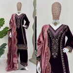 FANCY VELVET THREAD SEQUENCE WORK TOP BOTTOM WITH DUPATTA PARTY WEAR WHOLESALE PRICE ETHNIC GARMENT (3)