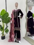 FANCY VELVET THREAD SEQUENCE WORK TOP BOTTOM WITH DUPATTA PARTY WEAR WHOLESALE PRICE ETHNIC GARMENT (3)