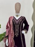 FANCY VELVET THREAD SEQUENCE WORK TOP BOTTOM WITH DUPATTA PARTY WEAR WHOLESALE PRICE ETHNIC GARMENT (3)