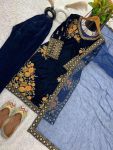 FANCY VISCOSE VELVET EMBOIDERY SEQUENCE WORK TOP BOTTOM WITH DUPATTA PARTY WEAR WHOLESALE PRICE ETHNIC GARMENT (5)