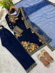 FANCY VISCOSE VELVET EMBOIDERY SEQUENCE WORK TOP BOTTOM WITH DUPATTA PARTY WEAR WHOLESALE PRICE ETHNIC GARMENT (5)