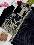 FANCY VISCOSE VELVET EMBROIDERY SEQUENCE CODING WORK TOP BOTTOM WITH DUPATTA FESTIVAL WEAR WHOLESALE PRICE ETHNIC GARMENT (3)