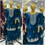 FANCY VISCOSE VELVET EMBROIDERY SEQUENCE WORK TOP BOTTOM WITH DUPATTA FESTIVAL WEAR WHOLESALE PRICE ETHNIC GARMENT (9)