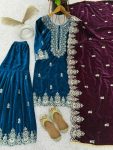 FANCY VISCOSE VELVET EMBROIDERY SEQUENCE WORK TOP BOTTOM WITH DUPATTA FESTIVAL WEAR WHOLESALE PRICE ETHNIC GARMENT (9)