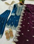 FANCY VISCOSE VELVET EMBROIDERY SEQUENCE WORK TOP BOTTOM WITH DUPATTA FESTIVAL WEAR WHOLESALE PRICE ETHNIC GARMENT (9)