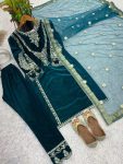 FANCY VISCOSE VELVET EMBROIDERY SEQUENCE WORK TOP BOTTOM WITH DUPATTA FESTIVAL WEAR WHOLESALE PRICE ETHNIC GARMENT (22)